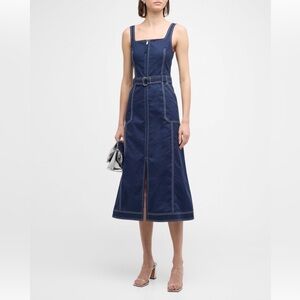 SIMKHAI Manson Sleeveless Belted Cotton-Blend Midi Dress